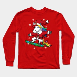 Christmas Unicorn Santa Snowboarding Long Sleeve T-Shirt